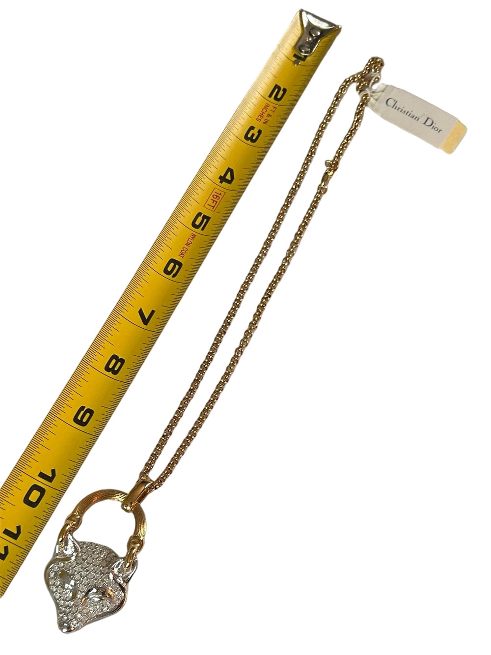 Authentic Christian Dior Gold Chain Necklace with Silver Crystal Fox Pendant - Picture 5 of 5